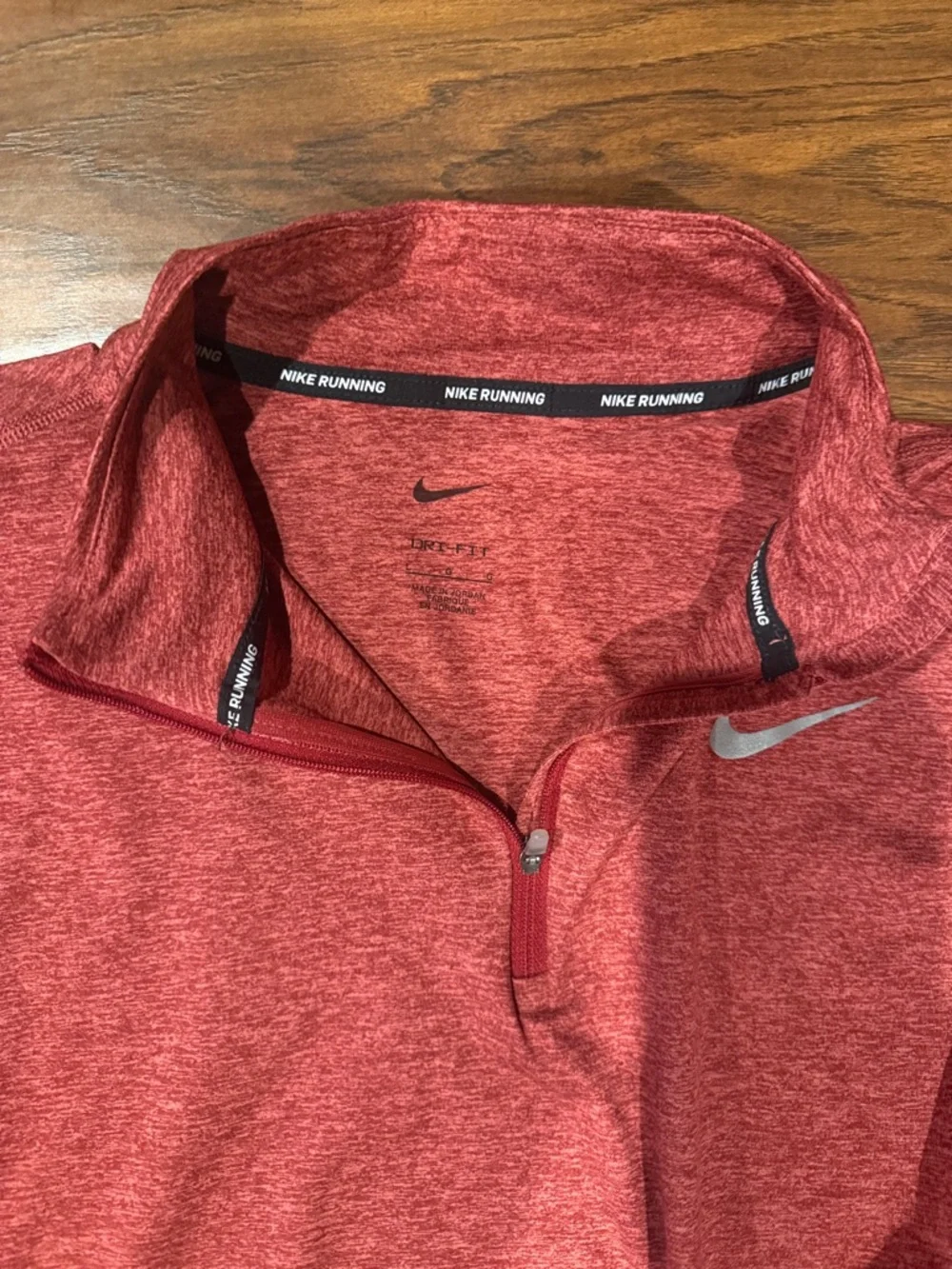 Nike Heathered Red Quarter-Zip Top with White Swoosh- large NWOT